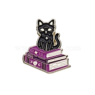 Magic Cat Metal Badge Alloy with Enamel Halloween Brooch, Book, 30x26mm(PW-WG72375-05)