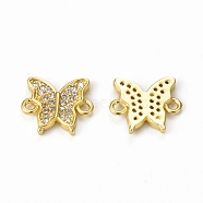 Brass Micro Pave Clear Cubic Zirconia Connector Charms, Butterfly Links, Golden, 10.5x12x2mm, Hole: 1.4mm(KK-E068-VB366)