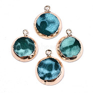 Druzy Resin Charms, with Edge Light Gold Plated Iron Loops, Flat Round, Teal, 22x17.5x4mm, Hole: 1.8mm(RESI-S383-056A-01)
