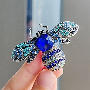 Alloy Rhinestone Brooch for Backpack Clothes, Bee, Capri Blue, 40x60mm(PW-WG87504-02)