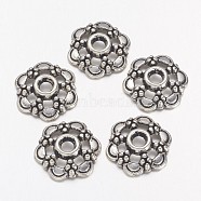 Tibetan Silver Fancy Bead Caps, Lead Free & Cadmium Free, Flower, Antique Silver, about 13.5mm in diameter, Hole: 1.2mm(X-AA0502)