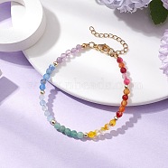 Natural Mixed Gemstone Roundle Beaded Bracelets, with Ion Plating(IP) 304 Stainless Steel End Chains, 7.28 inch(18.5cm)(BJEW-JB11284)