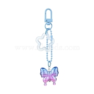 Butterfly & Star Acrylic Pendant Decorations, with Alloy Swivel Snap Hooks Clasps, for Bag Ornaments, Light Sky Blue, 117mm(HJEW-JM01738-02)