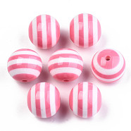 Round Striped Resin Beads, Pink, 20x18mm, Hole: 3mm(X-RESI-R158-20mm-06)