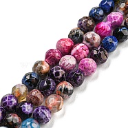 Dyed Natural Fire Crackle Agate Beads Strands, Faceted Round, Purple, 4mm, Hole: 0.8mm, about 94~95pcs/strand, 14.37~14.57 inch(36.5~37cm)(G-G007-01C)