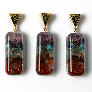 Rectangle Epoxy Resin Big Pendants, with Natural Amethyst & Lapis Lazuli & Sodalite & Green Aventurine & Tiger Eye & Carnelian & Red Jasper Chips inside, and Iron Wire, Alloy Bails, 45~47x16.5~19x10.5~11.5mm, Hole: 4.5x9mm(X-G-R478-20)