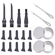 Cleaning Tools, Including Plastic Cleaning Brush, Plastic Pollen Scrapers, Double Sided Razor Trimmer Shaver Cleaning Brush, Stainless Steel Lab Spatula Micro Scoop, Round Aluminium Tin Cans, Black, 32x14.3x2.4mm, 10pcs(AJEW-GF0002-39)