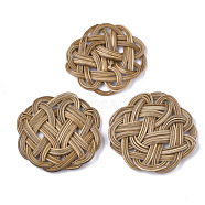 Handmade Reed Cane/Rattan Woven Beads, For Making Straw Earrings and Necklaces, No Hole/Undrilled, Flower, BurlyWood, 55~60x54~64x3~5mm(X-WOVE-Q077-08)