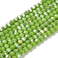 Opaque Glass Beads Stands, AB Color, Faceted(32 Facets), Round, Yellow Green, 4.5x4mm, Hole: 1mm, about 87~93pcs/strand, 32~33cm(EGLA-A035-P4mm-B15)
