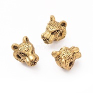 Tibetan Style Alloy Beads, Tiger Head, Antique Golden, 11.5x10x9mm, Hole: 2mm(X1-PALLOY-F257-05AG)