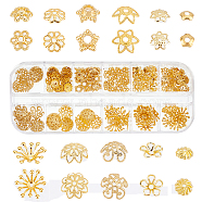 240Pcs 12 Style Brass Bead Caps, Flower, Golden, 3~13x0.8~10mm, Hole: 0.8~7mm, 20pcs/style(KK-SC0003-35)