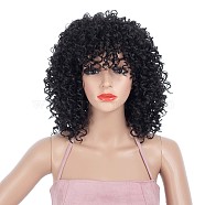 Explosive Head Wig, African Wig Female Short Curly Hair Fluffy, High Temperature Heat Resistant Fiber Wigs, Black, 13.7 inch(35cm)(OHAR-G009-02B)