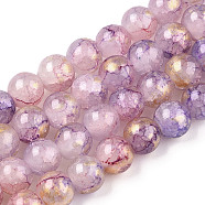 Baking Painted Crackle Glass Bead Strands, with Gold Powder, Round, Plum, 10mm, Hole: 1.4mm, about 80pcs/strand, 30.87 inch(78.4cm)(DGLA-R053-05A)