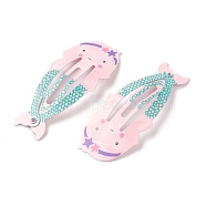 Baking Painted Iron Snap Hair Clips, for Children's Day, Mermaid, Pink, 54x23x2mm(PHAR-B0002-27D)