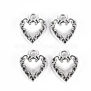 Tibetan Style Alloy Charms, Lead Free & Cadmium Free, Heart, Antique Silver, 12x9x2mm, Hole: 1.6mm, about 746pcs/500g(TIBE-S323-127AS-RS)