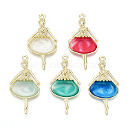 Epoxy Resin Big Pendants, Ballet Dancer Charm, with Rack Plating Light Gold Tone Alloy Open Back Bezel, Cadmium Free & Nickel Free & Lead Free, Mixed Color, 50.5x26x7mm, Hole: 2.2mm(RESI-T045-030)