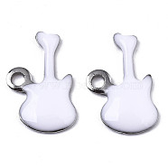 201 Stainless Steel Enamel Charms, Guitar, Stainless Steel Color, White, 15x9x2mm, Hole: 1.6mm(STAS-N088-15K)