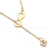 Lariat Necklaces, with Brass Cable Chains and 304 Stainless Steel Spring Ring Clasps, Heart with Infinity, Golden, 23.43 inch(59.5cm)(NJEW-JN03029)