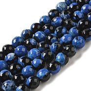 Natural Fire Crackle Agate Beads Strands, Dyed & Heated, Faceted Round, Royal Blue, 8mm, Hole: 1mm, about 47pcs/strand, 14.57~14.84 inch(37~37.7cm)(G-G079-A04-03)