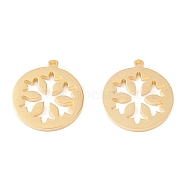 201 Stainless Steel Pendants, Manual Polishing, Flat Round with Snowflake Vacuum Plating, Real 18K Gold Plated, 18x16x1.5mm, Hole: 1.2mm(STAS-F231-030G)