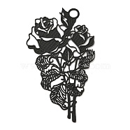 Spray Printed 430 Stainless Steel Pendants, Etched Metal Embellishments, Black, Flower, 62x35x0.3mm, Hole: 4mm(STAS-P359-01J)
