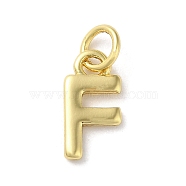 Rack Plating Brass Pendants, Cadmium Free & Lead Free, Long-Lasting Plated, Real 18K Gold Plated, Letter F, 12x6x1.5mm, Hole: 3.2mm(KK-P245-06G-F)