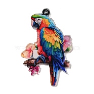 Cartoon Animal Printed Acrylic Pendants Decorations, Parrot, 43.5x27.5x2mm, Hole: 1.5mm(OACR-R264-01F)