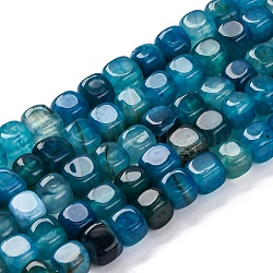 Natural Dragon Veins Agate Beads Strands, Dyed & Heated, Cube, Steel Blue, 7~8x7~8x7~8mm, Hole: 0.9mm, about 56pcs/strand, 14.57''(37cm)(G-G177-E03-01)