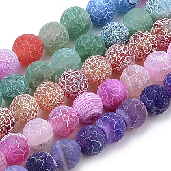Natural Weathered Agate Beads Strands, Frosted, Dyed, Round, Mixed Color, 8mm, Hole: 1mm, about 47pcs/strand, 15.7 inch(G-S259-05-8mm)
