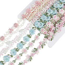 15 Yards 5 Styles Flower Polyester Embroidery Lace Ribbon, Clothes Accessories Decoration, Mixed Color, 18~25.5mm, 3 yards/style(OCOR-PH0008-03)