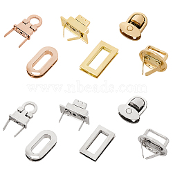 Alloy Bag Twist Lock Accessories, Handbags Turn Lock, with 2PCS Screws, Mixed Color, 21.5~42x16~20.5x5~7.5mm, 6sets/bag(AJEW-PH0017-60)