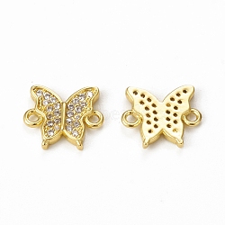 Brass Micro Pave Clear Cubic Zirconia Connector Charms, Butterfly Links, Golden, 10.5x12x2mm, Hole: 1.4mm(KK-E068-VB366)