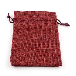 Burlap Packing Pouches Drawstring Bags, Dark Red, 13.5~14x9.5~10cm(ABAG-Q050-10x14-06)