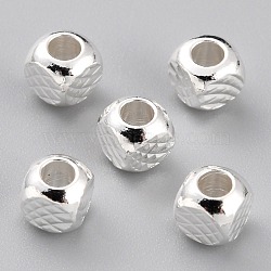 Long-Lasting Plated Brass Beads, Textured Beads, Cube, 925 Sterling Silver Plated, 4x4mm, Hole: 2mm(KK-O133-005S)