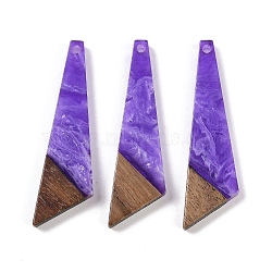 Resin & Wood Pendants, Triangle Charms, Blue Violet, 49x14.5x3.5mm, Hole: 2mm(WOOD-F015-15E)