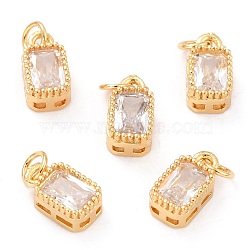 Real 18K Gold Plated Brass Inlaid Cubic Zirconia Charms, with Jump Ring, Long-Lasting Plated, Rectangle, Clear, 9.5x5x3.5mm, Jump Ring: 4x0.5mm, 2.5mm Inner Diameter(ZIRC-L100-075G-03)