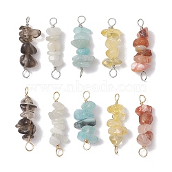 10Pcs 5 Styles Constellation Natural White Moonstone & Aquamarine & South Red Agate & Smoky Quartz & Rose Quartz Copper Wire Wrapped Chip Beaded Connector Charms, Platinum & Golden, Pisces, 29~33x7.5~11x7.5~11mm, Hole: 2.5~3mm, 2pcs/style(PALLOY-JF02905-05)