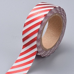 Foil Masking Tapes, DIY Scrapbook Decorative Paper Tapes, Adhesive Tapes, for Craft and Gifts, Stripe, Red, 15mm, 10m/roll(DIY-G016-D04)