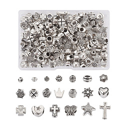 Jewelry 200Pcs 20 Style Tibetan Style Alloy Beads, Mixed Shapes, Antique Silver, 3.5~12.5x3.5~12.5x1.5~8.5mm, Hole: 1~5mm, 10pcs/style(FIND-PJ0001-18)