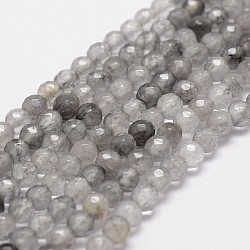 Natural Cloud Quartz Beads Strands, Faceted, Round, Gray, 4mm, Hole: 1mm, about 96pcs/strand, 14.9 inch~15.1 inch(G-G736-21-4mm)