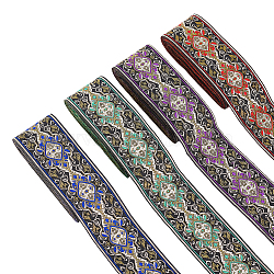 14M 4 Colors Ethnic Style Embroidery Polyester Ribbons, Jacquard Ribbon, Tyrolean Ribbon, Garment Accessories, Flower Pattern, Mixed Color, 1-7/8 inch(48mm), 3.5m/color(OCOR-FG0001-48)