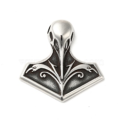 304 Stainless Steel Manual Polishing Pendants, Thor's Hammer, Antique Silver, 37x38x9.5mm, Hole: 5mm(STAS-G274-24AS)