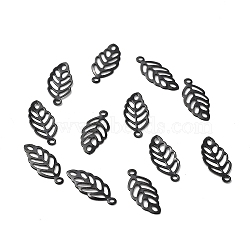 Ion Plating(IP) 304 Stainless Steel Charms, Hollow, Leaf, Electrophoresis Black, 13x5.5x0.3mm, Hole: 1mm(STAS-F160-33EB)