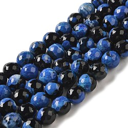 Natural Agate Beads Strands, Dyed & Heated, Faceted Round, Royal Blue, 8mm, Hole: 1mm, about 47pcs/strand, 14.57~14.84 inch(37~37.7cm)(G-G079-A04-03)