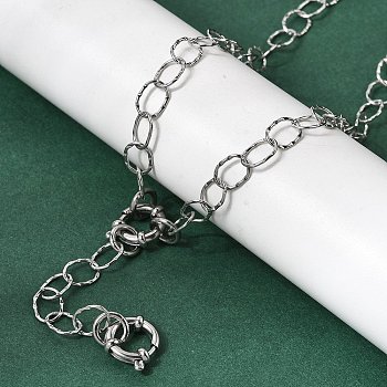 6.5MM 201 Stainless Steel Textured Oval Link Chain Necklaces for Unisex, Non-Tarnish, Stainless Steel Color, 21.85 inch(55.5cm)