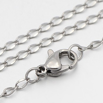 304 Stainless Steel Twisted Chain Necklaces, with Lobster Claw Clasps, Stainless Steel Color, 17.7 inch(45cm), 2mm