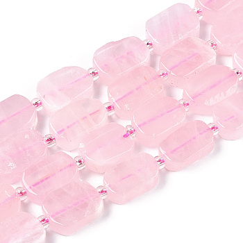 Natural Madagascar Rose Quartz Beads Strands, with Seed Beads, Rectangle, 10~13.5x7~10x4~6mm, Hole: 0.9mm, seed beads: 3x3x2, hole: 0.8mm, about 27pcs/strand, 15.16''(38.5cm)