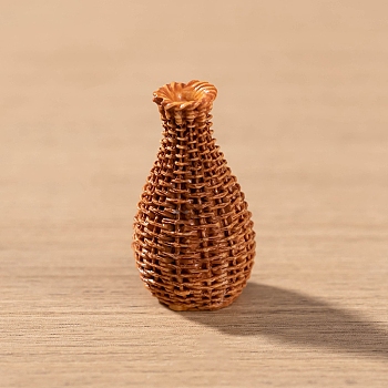 Resin Bamboo Rattan Miniature Vase Ornaments, Micro Landscape Home Dollhouse Accessories, Pretending Prop Decorations, Saddle Brown, 15x28mm