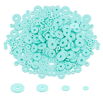 Eco-Friendly Handmade Polymer Clay Beads, Disc/Flat Round, Heishi Beads, Aquamarine, 11x7x3cm, about 2850~3000pcs/box