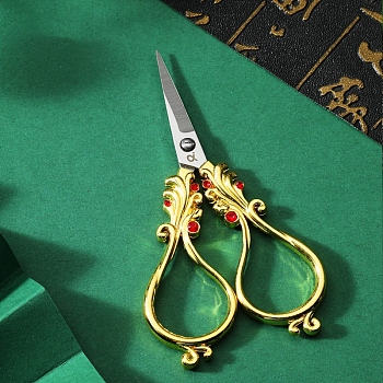 Stainless Steel Scissors, Embroidery Scissors, Sewing Scissors, with Zinc Alloy Rhinestone Handle, Golden, 100mm